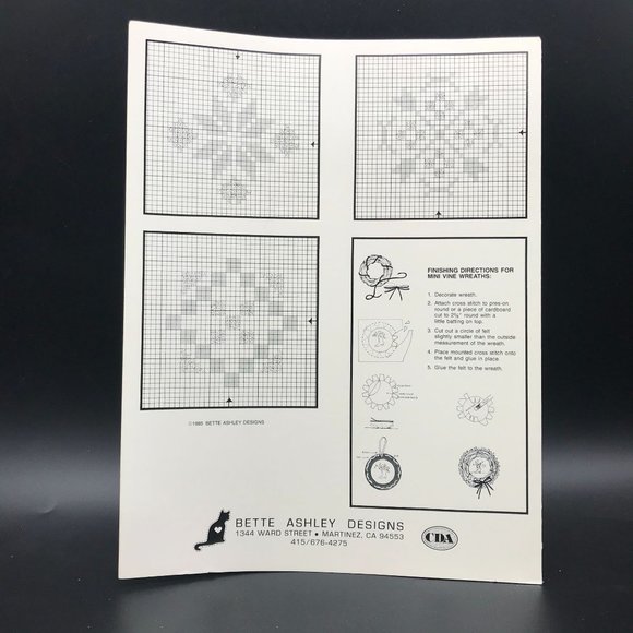 Vintage Cross Stitch Patterns, Mini Wreaths Country Folk Santa Designs for Vines - Picture 2 of 2